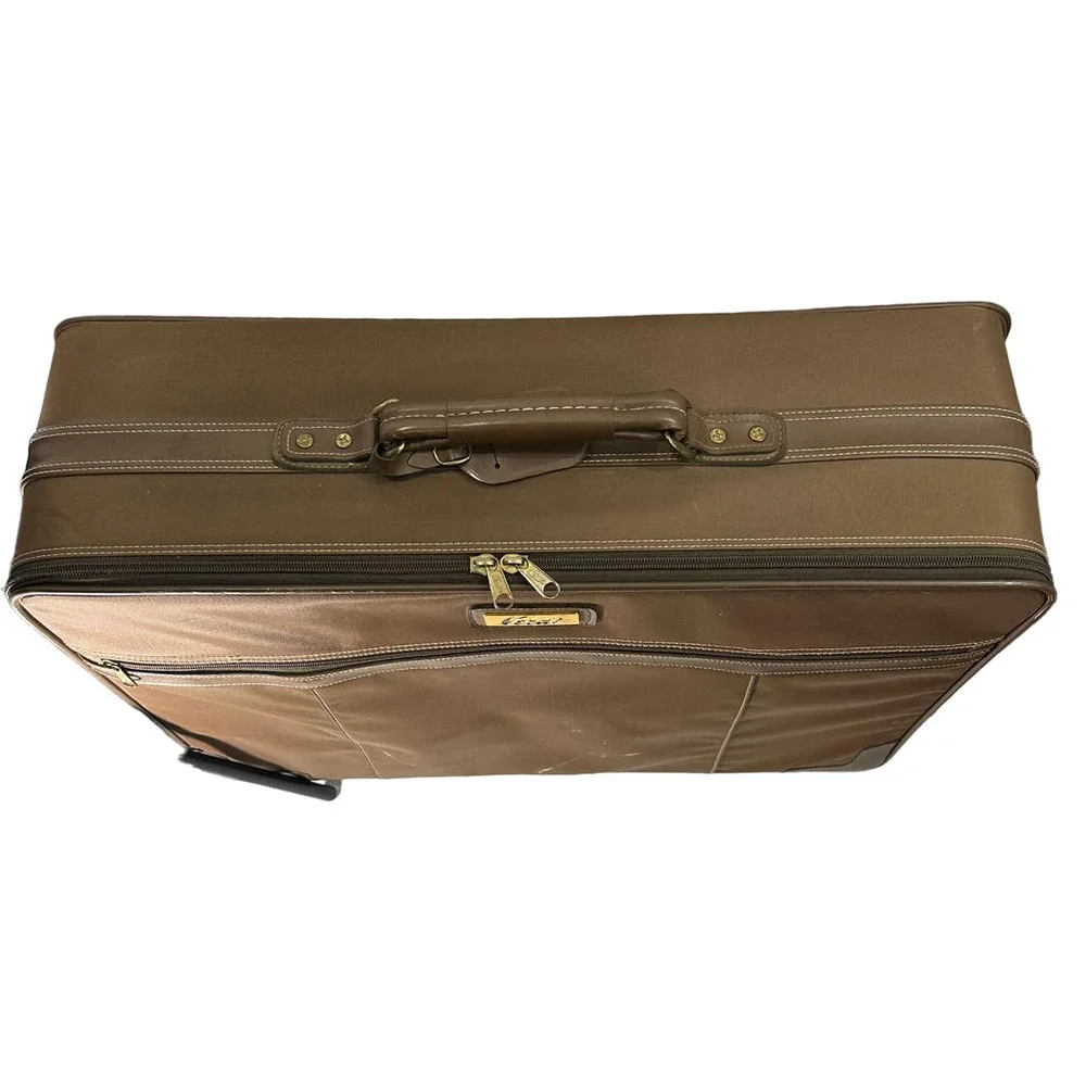 Vintage Verdi Chocolate Brown Suitcase With Wheels And Front Zip Pocket